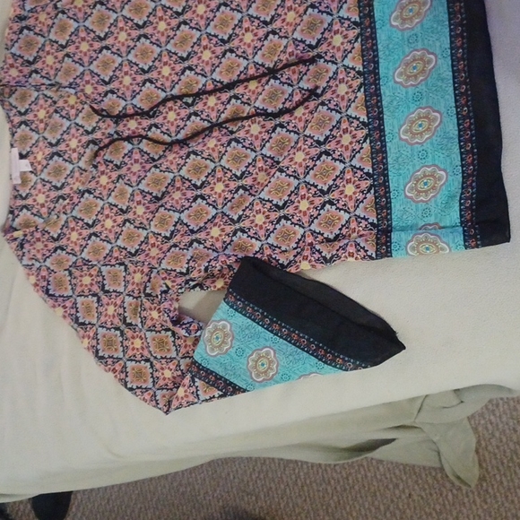 Dressbarn Blouse Women Size M Long Sleeve Flared Multi Color Sheer Top Pink Blue - Picture 2 of 8